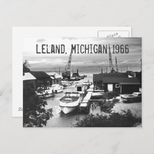 Leland Michigan Retro 1966 Leelanau Havenboten Briefkaart (Voorkant / Achterkant)