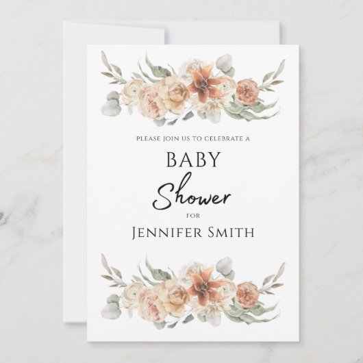 lelegant perzikroze baby shower save the date (Voorkant)