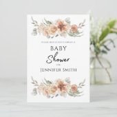 lelegant perzikroze baby shower save the date (Staand voorkant)