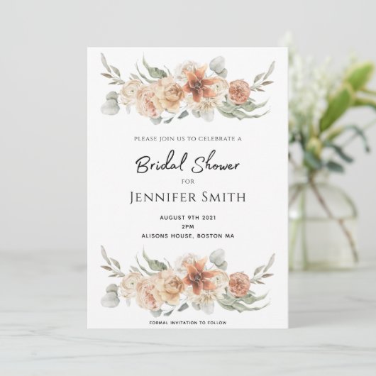 lelegant perzikroze vrijgezellenfeest save the date (Staand voorkant)