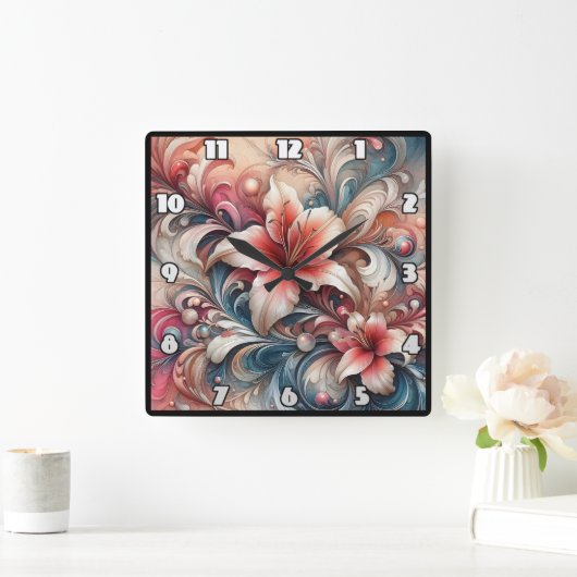 Lelie bloeit te midden van wervelende patronen vierkante klok (Huis)