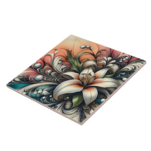 Lelie Bloem Ontwerp Met Kleurrijke Abstracte Patro Tegeltje