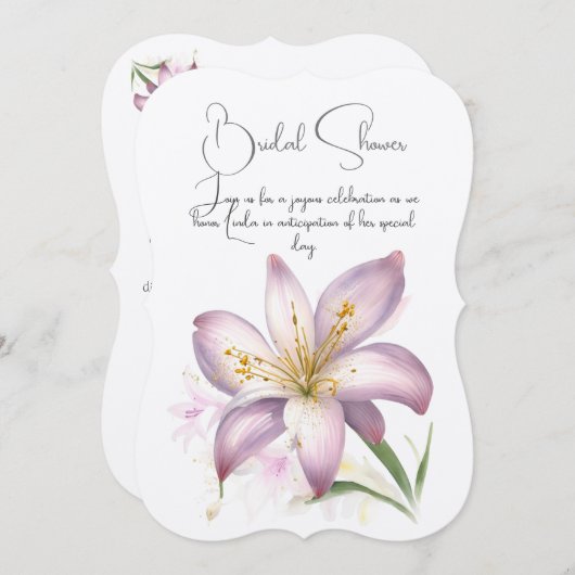 Lelie bloem vrijgezellenfeest. Bloemen uitnodiging (Voorkant / Achterkant)