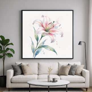Lelie Bloem - Watercolor Schilderstijl Kunst Poster