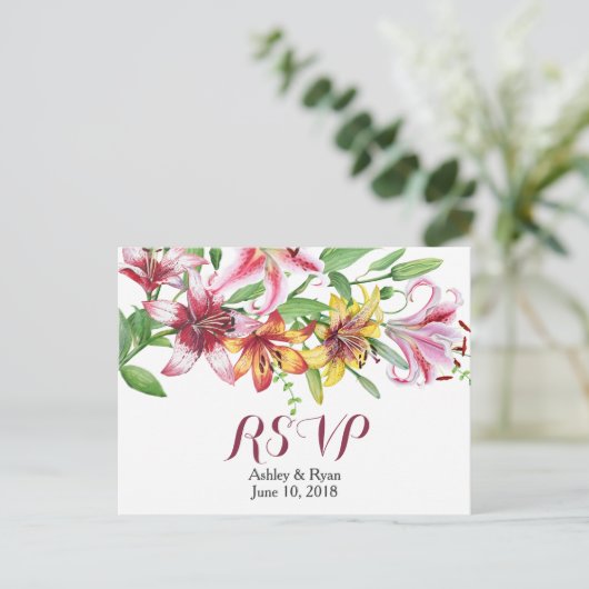 Lelie Bloemboeket Trouw RSVP Uitnodiging Briefkaart (Staand voorkant)