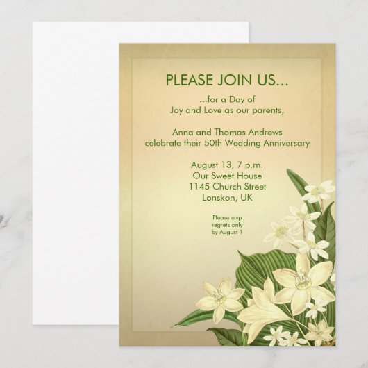 Lelie huwelijksjubileum uitnodiging (Voorkant / Achterkant)