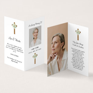 Lelie Kruis Gevouwen Foto Rouw Gebedskaart Visitekaartje