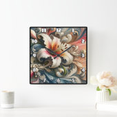 Lelie omringd door kleurrijke wervelende patronen vierkante klok (Huis)