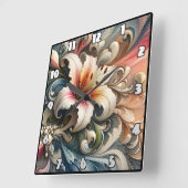 Lelie omringd door kleurrijke wervelende patronen vierkante klok (Hoek)