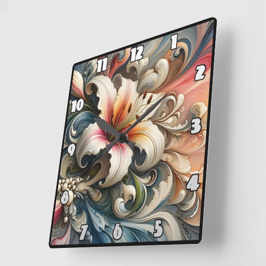 Lelie omringd door kleurrijke wervelende patronen vierkante klok (Hoek)