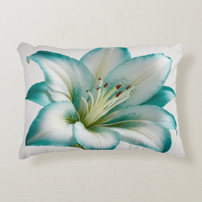 Lelie turquoise-witte bloem gooi kussen (Voorkant)