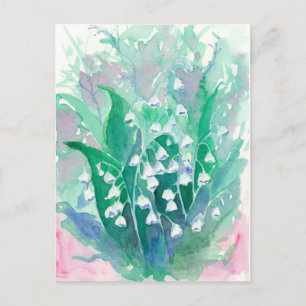 Lelie van de Vallei Blauwe Waterverf Bloemenschild Briefkaart