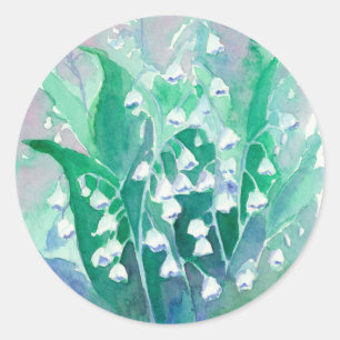 Lelie van de Vallei Blauwe Waterverf Bloemenschild Ronde Sticker