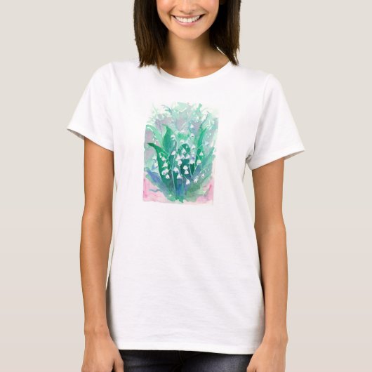 Lelie van de Vallei Blauwe Waterverf Bloemenschild T-shirt (Voorkant)