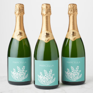 Lelie van de Vallei Bloemen Boeket Custom Name Sparkling Wijnetiket