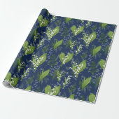Lelie van de Vallei Donkerblauwe achtergrond Cadeaupapier (Uitgerold)