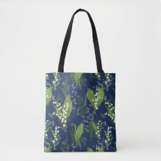 Lelie van de Vallei Donkerblauwe achtergrond Tote Bag