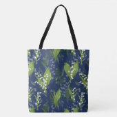 Lelie van de Vallei Donkerblauwe achtergrond Tote Bag (Voorkant)