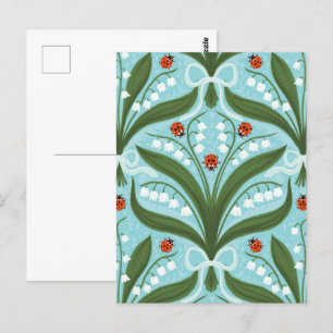 Lelie van de vallei en lieveheersbeestjes symmetri briefkaart