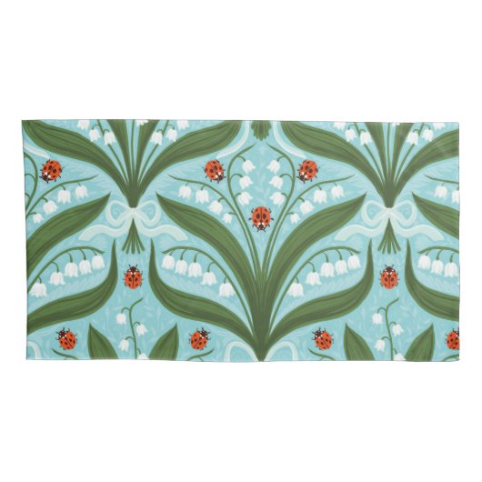 Lelie van de vallei en lieveheersbeestjes symmetri kussensloop (Achterkant-Rechts)