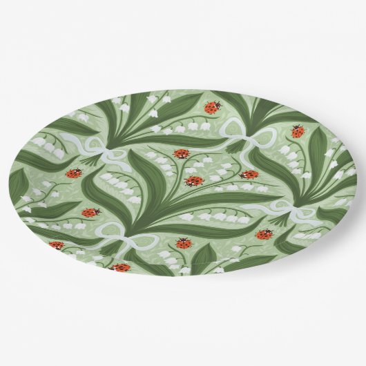 Lelie van de vallei en lieveheersbeestjes symmetri papieren bordje (Gekanteld)