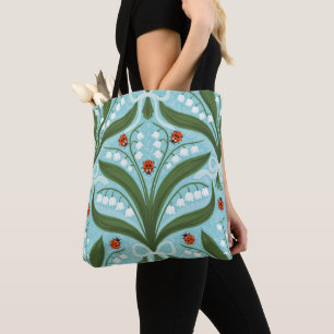 Lelie van de vallei en lieveheersbeestjes symmetri tote bag