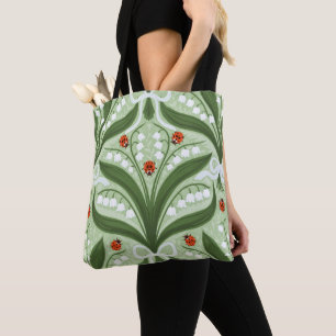 Lelie van de vallei en lieveheersbeestjes symmetri tote bag