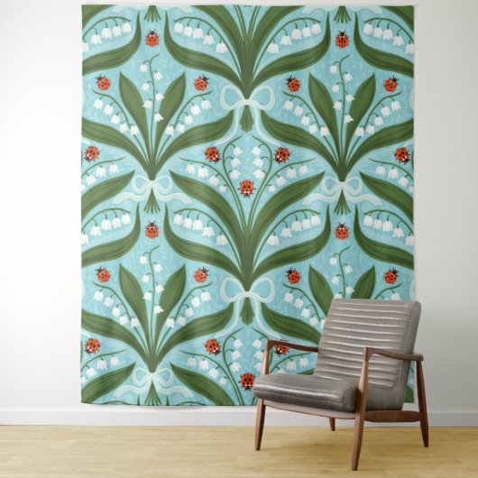 Lelie van de vallei en lieveheersbeestjes symmetri wandkleed (In situ)