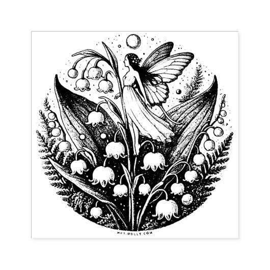 Lelie van de Vallei Fairy Illustration Spring Rubberstempel (Afrduk)