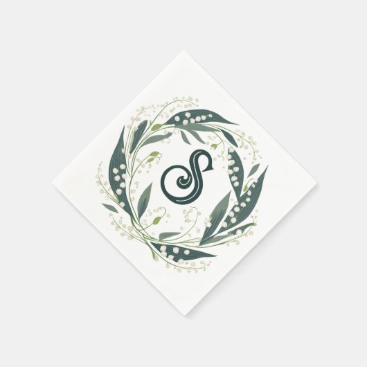 Lelie van de Vallei Initiaal Bloemenkrans Servet (Hoek)