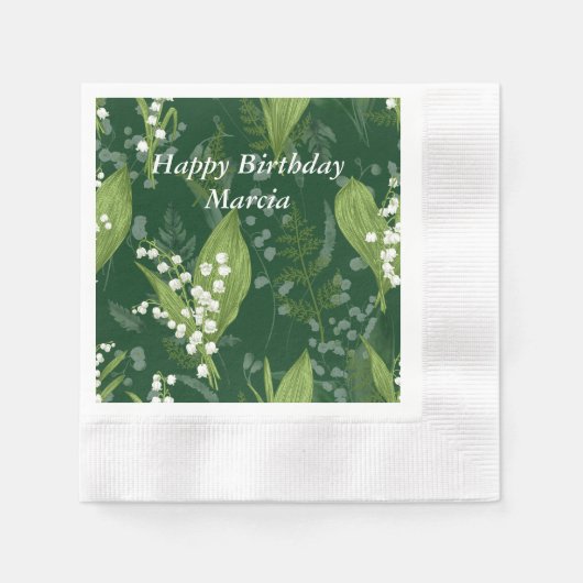 Lelie van de vallei met varens | Dark Green Servet (Voorkant)