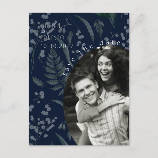 Lelie van de vallei met varens | Deep Blue Briefkaart (Voorkant)