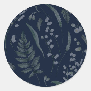 Lelie van de vallei met varens Deep Dark Blue Ronde Sticker