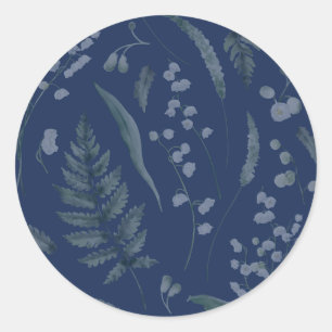 Lelie van de vallei met varens Donker Blauw Ronde Sticker