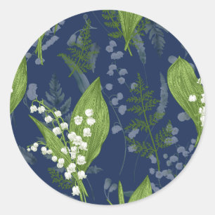 Lelie van de vallei met varens Donker Blauw Ronde Sticker