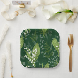 Lelie van de vallei met varens | Donkergroen niet  Papieren Bordje