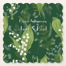 Lelie van de vallei met varens | Donkergroen op ma Kartonnen Onderzetters