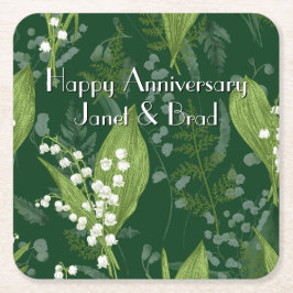 Lelie van de vallei met varens | Donkergroen op ma Kartonnen Onderzetters