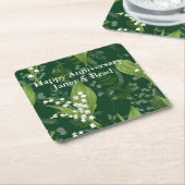 Lelie van de vallei met varens | Donkergroen op ma Kartonnen Onderzetters (Schuin)