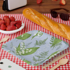 Lelie van de vallei met varens | Licht blauw Papieren Bordje