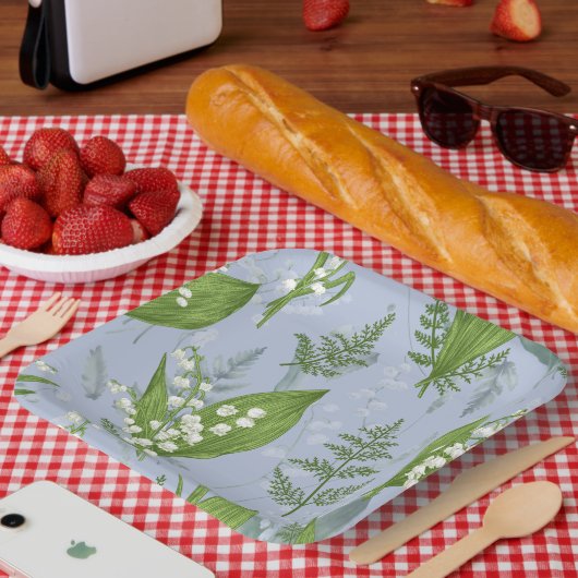 Lelie van de vallei met varens | Licht blauw Papieren Bordje (Picknick)