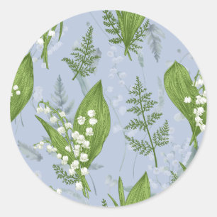 Lelie van de vallei met varens Licht blauw Ronde Sticker