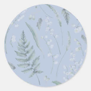 Lelie van de vallei met varens Licht blauw Ronde Sticker