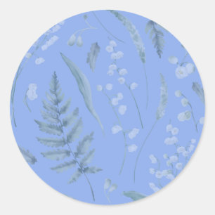 Lelie van de vallei met varens Middelblauw Ronde Sticker