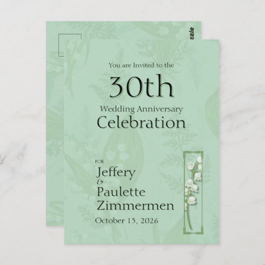 Lelie van de vallei met varens | Sage Green Custom Briefkaart (Voorkant / Achterkant)