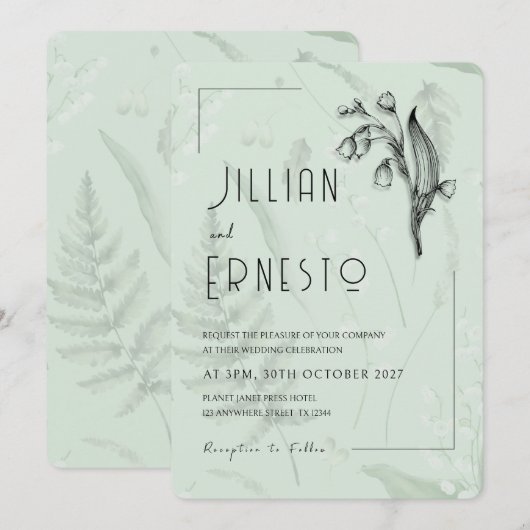 Lelie van de vallei met varens | Sage Green Custom Kaart (Voorkant / Achterkant)