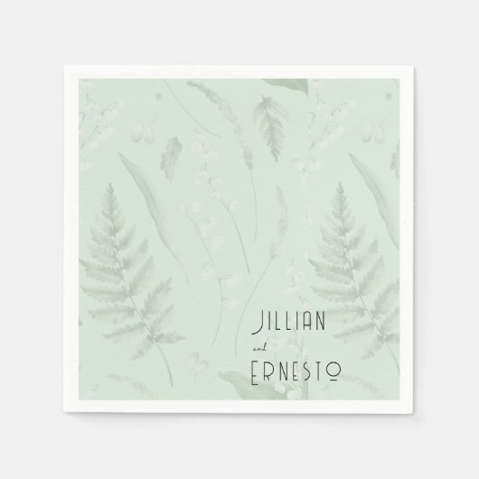 Lelie van de vallei met varens | Sage Green Custom Servet (Voorkant)