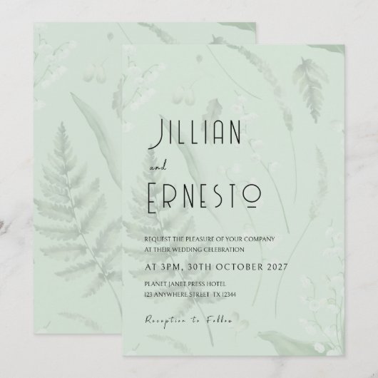 Lelie van de vallei met varens | Sage Green v2 cus Kaart (Voorkant / Achterkant)