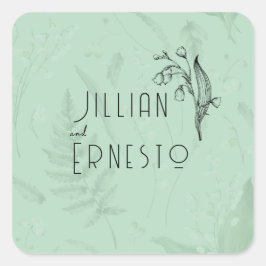 Lelie van de vallei met varens | Zacht Groen met G Vierkante Sticker
