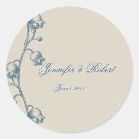 Lelie van de vallei op linnen envelopzegel ronde sticker (Voorkant)